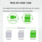 Dash camera memory capacity chart showing max 128G recording support