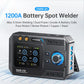 Compact battery spot welder unit with front LCD screen, buttons, and blue selector knob