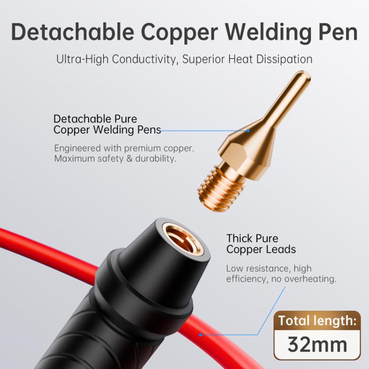 Detachable copper welding pen with red cable and threaded copper tip for spot welding