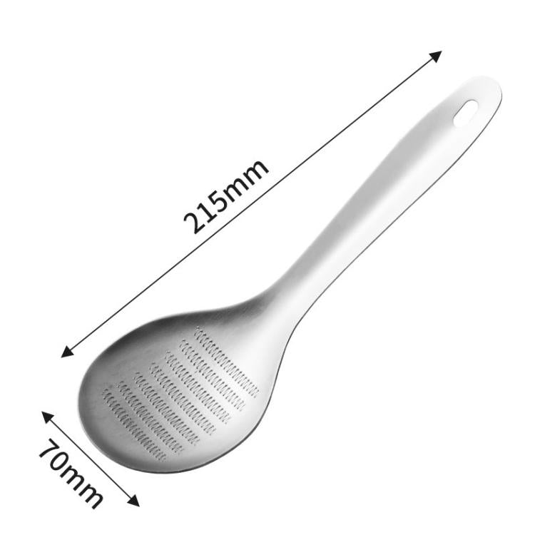 Stainless steel grinder spoon with perforated head, 215mm length and 70mm width