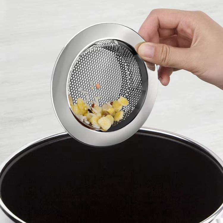 Wide-rim stainless sink strainer with fine mesh basket held by hand