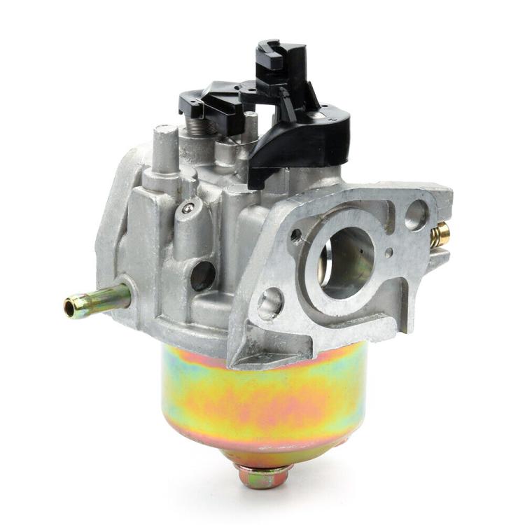 Carburetor with silver housing, rainbow bowl, and black air intake