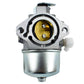 Lawn mower carburetor front view with brass throttle plate and black intake