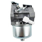 Lawn mower carburetor with silver metal body and white fuel line fitting