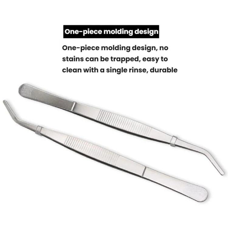 Stainless steel tea tongs, long one-piece design with ribbed gripping surface