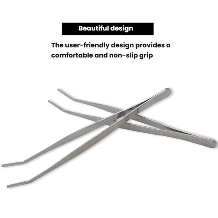 Stainless steel tea tongs with crossed arms and non-slip ridged grip