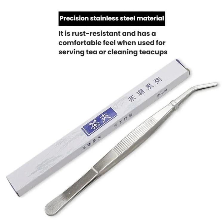 Stainless steel tea tongs with engraved markings and slim clamp ends