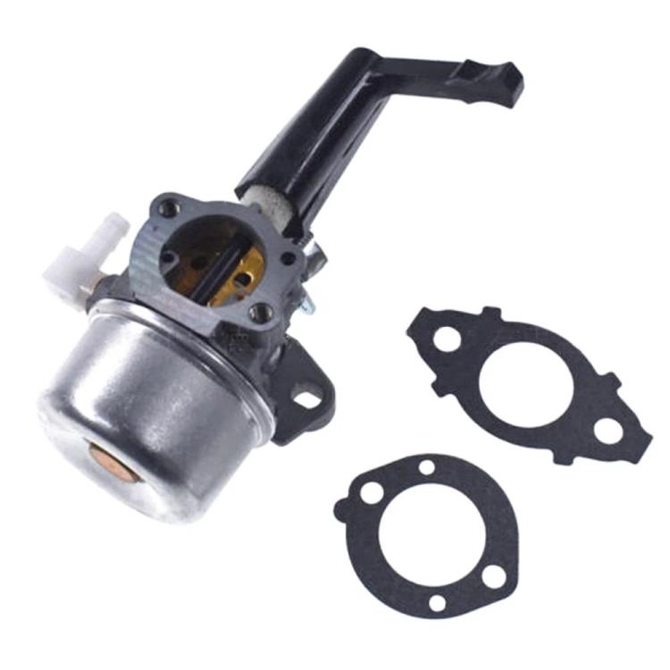 Lawnmower carburetor assembly with metal cylinder, black choke lever, and two gaskets