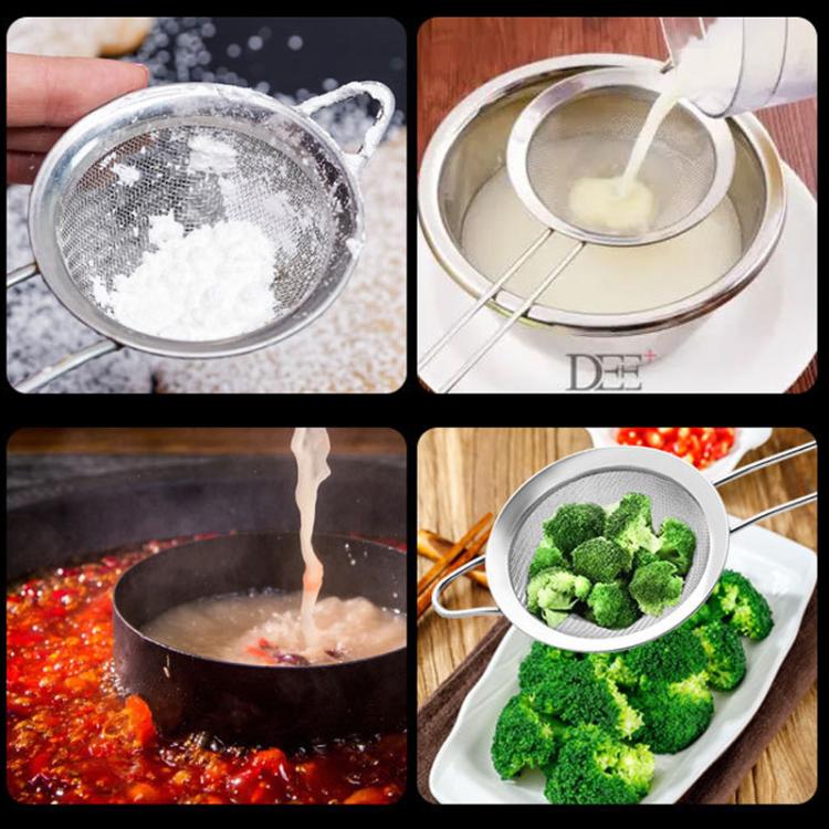 304 Stainless Steel Milk Juice Mesh Strainer Ultra-Fine Kitchen Flour Sifter, Round Base