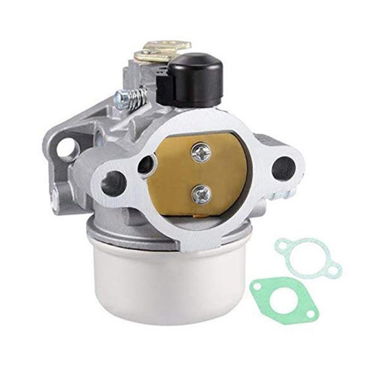 Metal lawn mower carburetor with black air filter knob and round fuel bowl