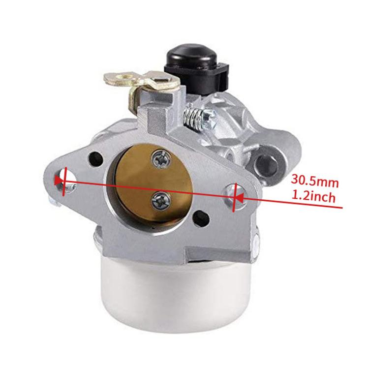Lawn mower carburetor with adjustable linkages, black knob, and circular gold plate