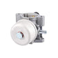 Lawn mower carburetor with large white fuel bowl, silver housing, and black cap