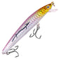 Gold-and-silver minnow fishing lure with iridescent finish, clear lip, treble hooks