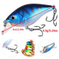 Blue hard crankbait lure showing 6cm length and 6.9g weight, clear lip and treble hooks