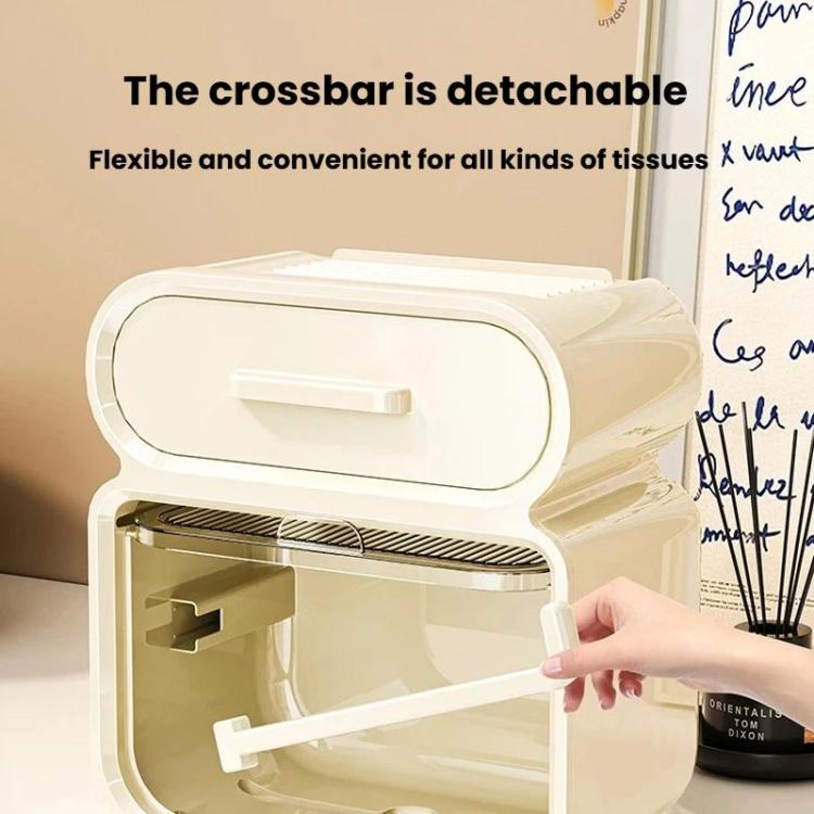 White wall-mounted tissue storage box with lift-open top and detachable crossbar