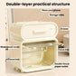 White double-layer tissue storage rack with open drawer and tissue outlet slot