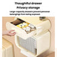 White tissue storage box with open front drawer for private storage and tissue slot