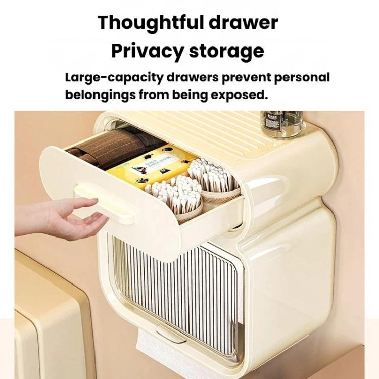 White tissue storage box with open front drawer for private storage and tissue slot