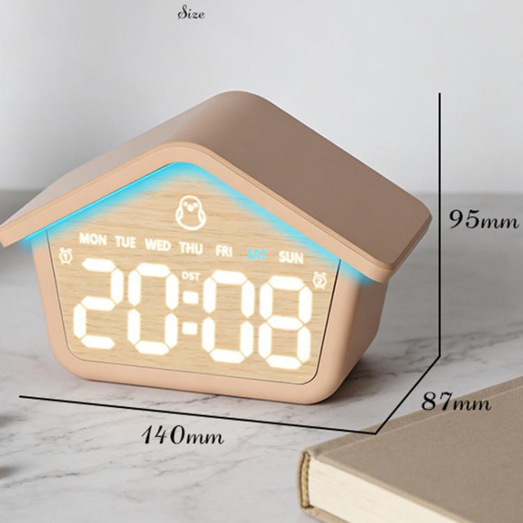 Blue digital alarm clock desktop with LED night light, large glowing time display