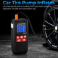 Portable tire inflator with color display and connected air hose