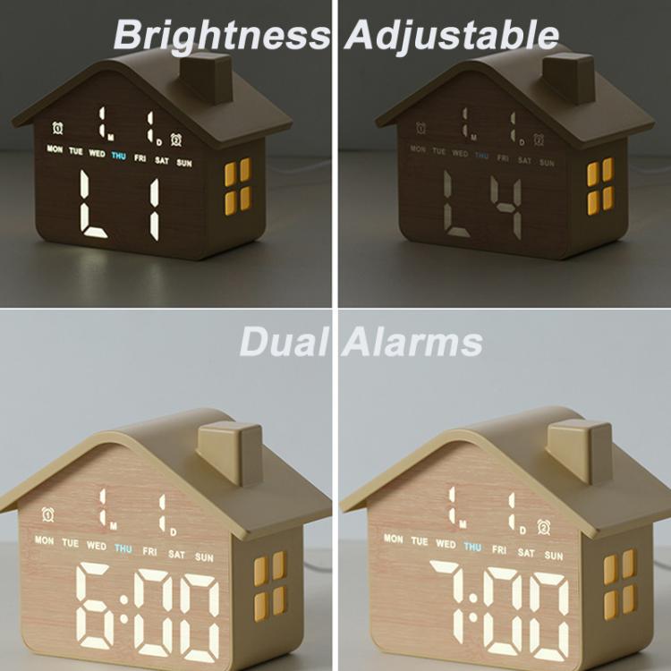 House-Shaped Digital Alarm Clock with Night Light Dual Alarms & Timer Function, 3-Level Brightness, GH8063 Yellow, GH8063 Gray