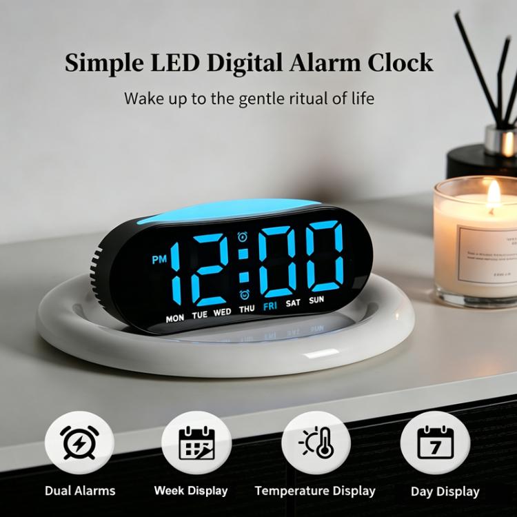 Digital Alarm Clock for Bedroom With Atmosphere Night Light, 2 Alarms, Week/Date/Temperature Display