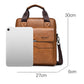 Brown vertical messenger bag shown next to a smartphone for size comparison