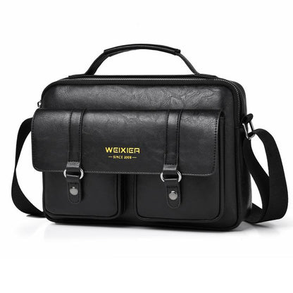 WEIXIER D1109 Mens Horizontal Briefcase Messenger Bag Waterproof PU Leather Shoulder Bag Handbag