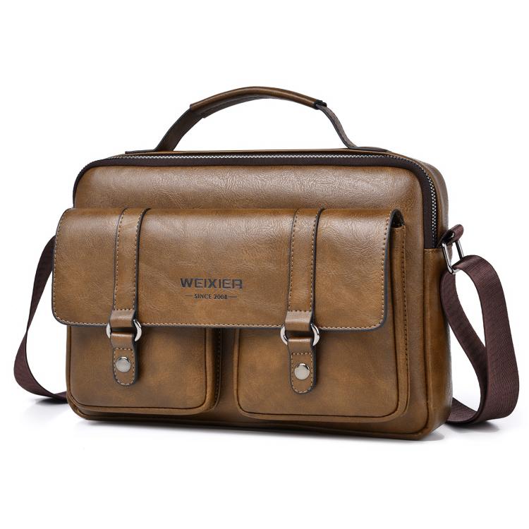 WEIXIER D1109 Mens Horizontal Briefcase Messenger Bag Waterproof PU Leather Shoulder Bag Handbag