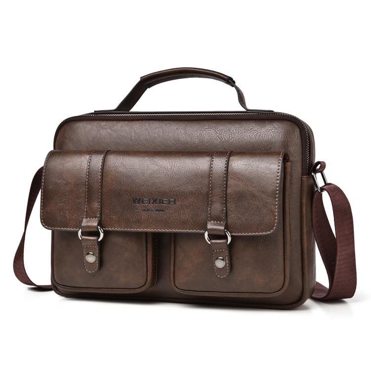 WEIXIER D1109 Mens Horizontal Briefcase Messenger Bag Waterproof PU Leather Shoulder Bag Handbag