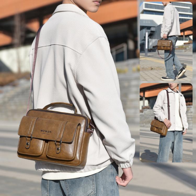 WEIXIER D1109 Mens Horizontal Briefcase Messenger Bag Waterproof PU Leather Shoulder Bag Handbag