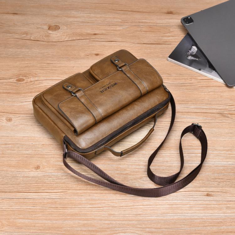 WEIXIER D1109 Mens Horizontal Briefcase Messenger Bag Waterproof PU Leather Shoulder Bag Handbag