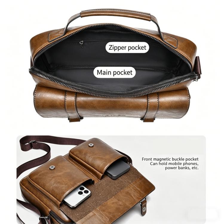 WEIXIER D1109 Mens Horizontal Briefcase Messenger Bag Waterproof PU Leather Shoulder Bag Handbag