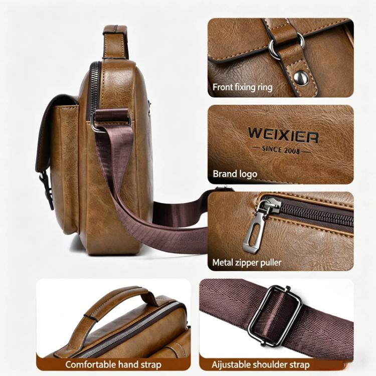 WEIXIER D1109 Mens Horizontal Briefcase Messenger Bag Waterproof PU Leather Shoulder Bag Handbag