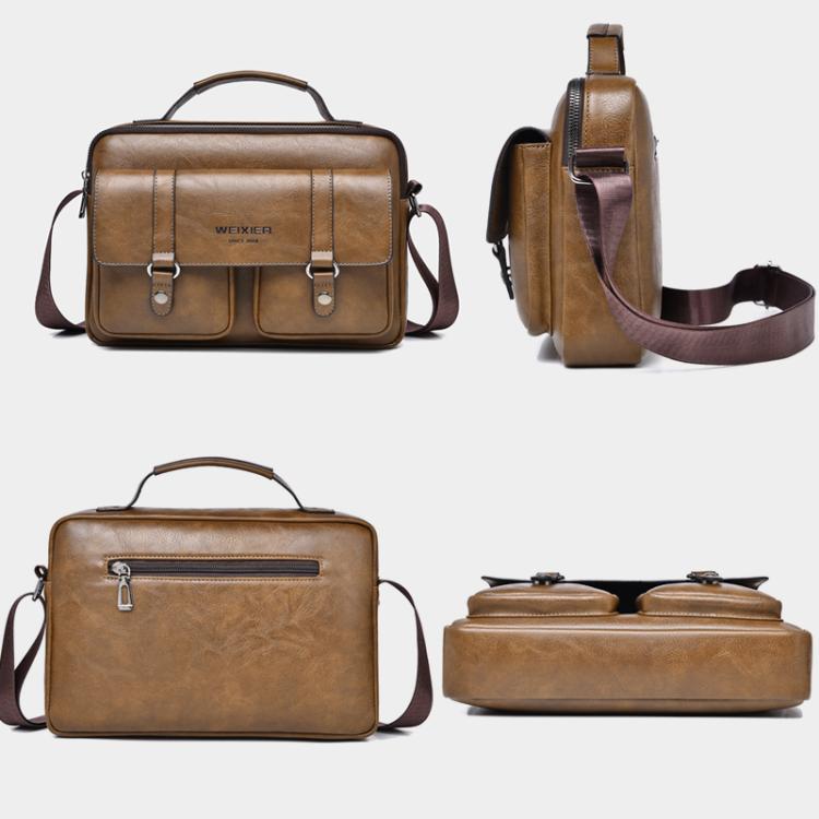 WEIXIER D1109 Mens Horizontal Briefcase Messenger Bag Waterproof PU Leather Shoulder Bag Handbag