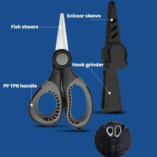Lure Fishing Scissors With Serrated Blade For Cutting Fishing Line, Black Gray