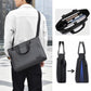 Gray men’s messenger laptop briefcase with front pocket, shoulder strap, and handle