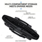 Black briefcase bag with multi-compartment storage and laptop compartment