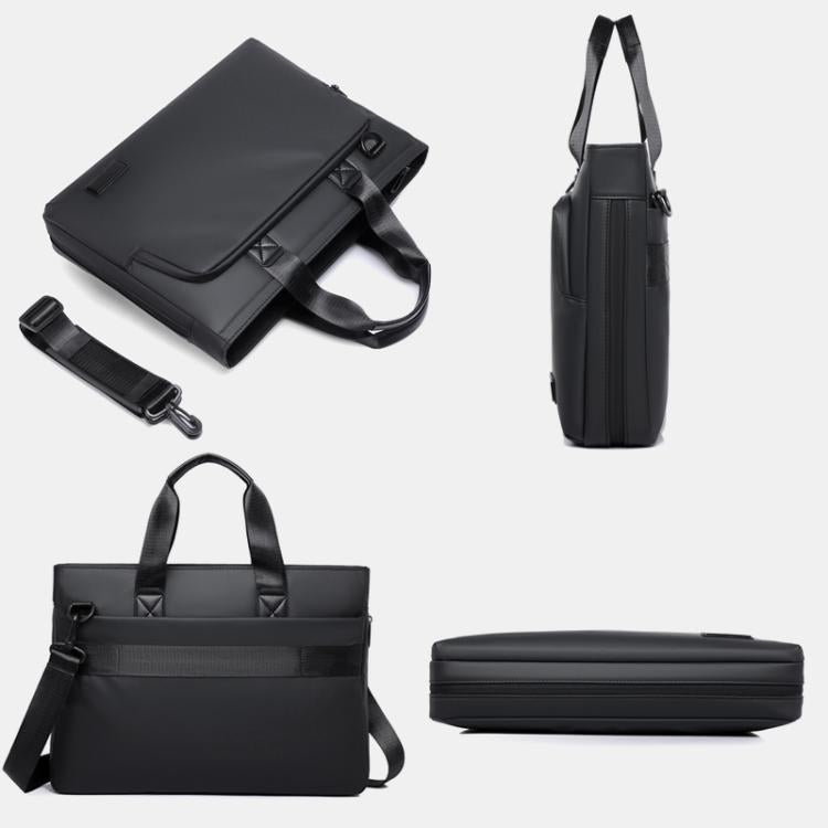 Men's expandable laptop briefcase, water-resistant black messenger bag with handles