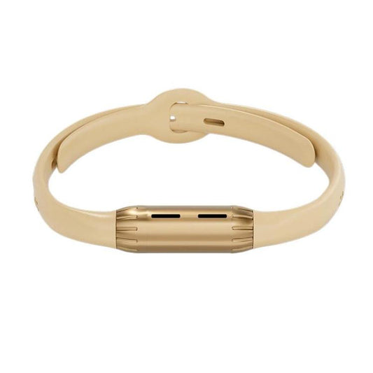 Beige silicone essential oil mosquito repellent bracelet with gold diffuser cartridge