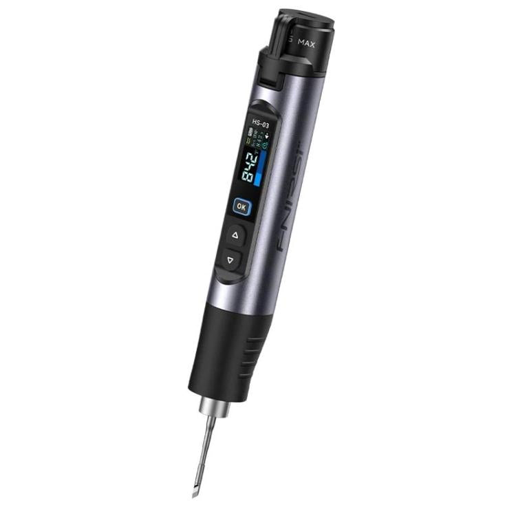 FNIRSI mini wireless soldering iron with OLED temperature display and pointed tip