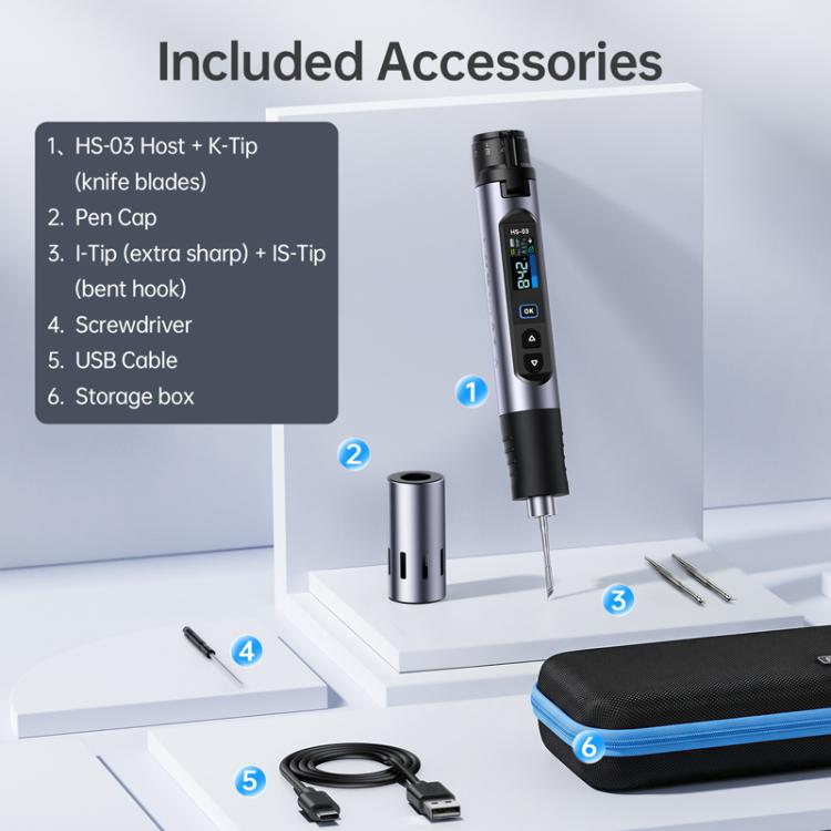 Constant-temperature soldering iron with digital display, stand, and included tips