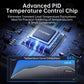 Mini soldering iron with PID chip graphic and temperature curve on display