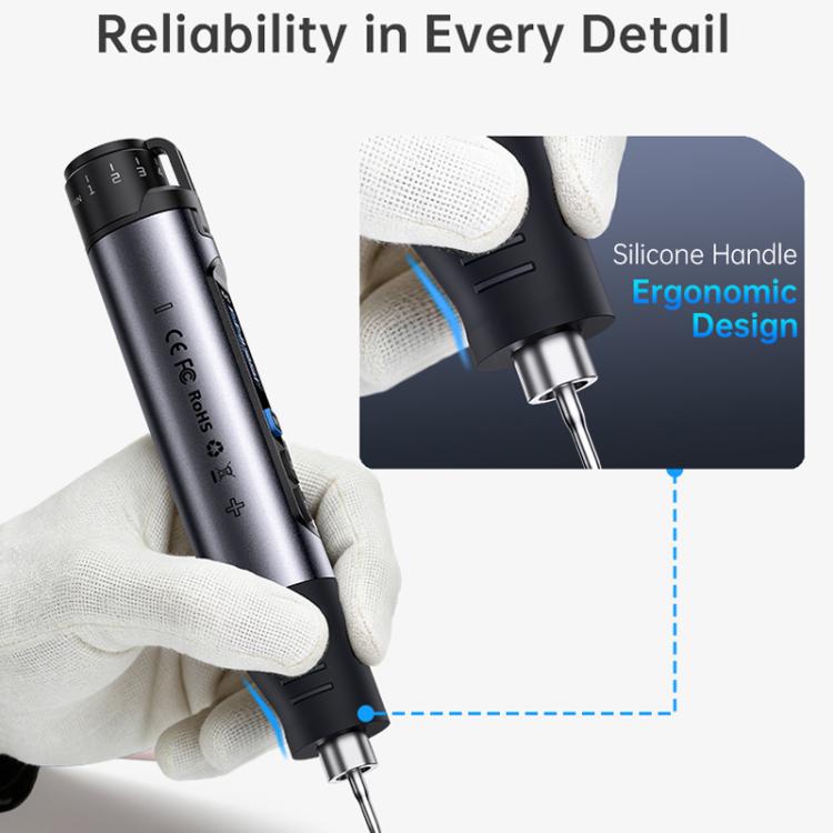 Mini cordless soldering iron with ergonomic handle and pointed metal tip
