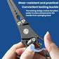 Fishing hook remover pliers with locking buckle, dark metal, held in hand.