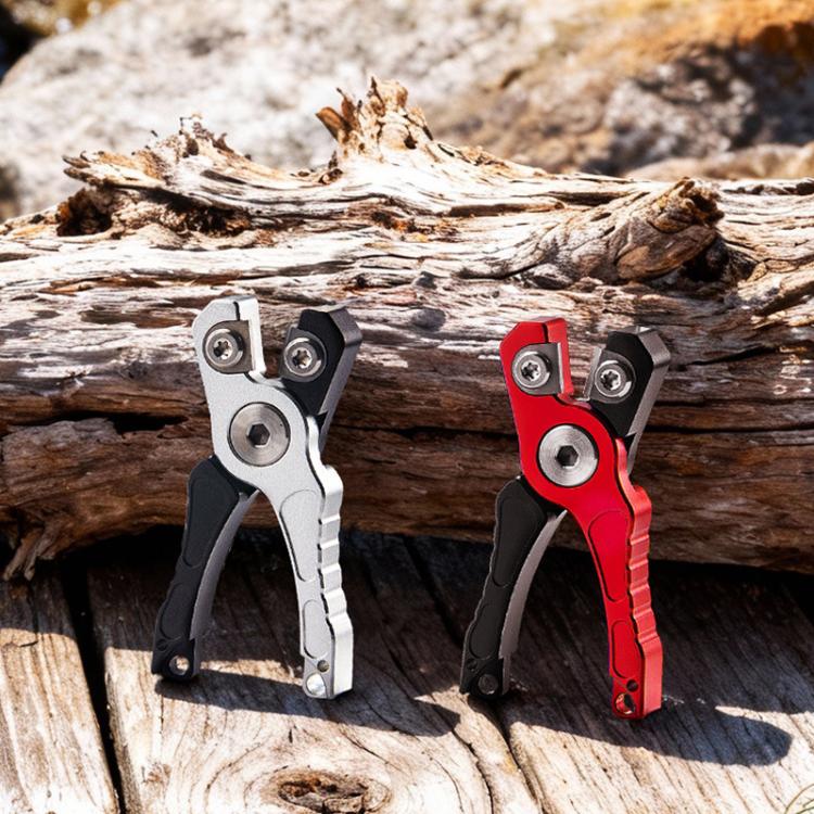 Mini fishing line cutter shears, red and black, with metal cutting head