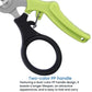 Two-color PP handle fishing pliers with lime green grip and black loop, stainless jaws