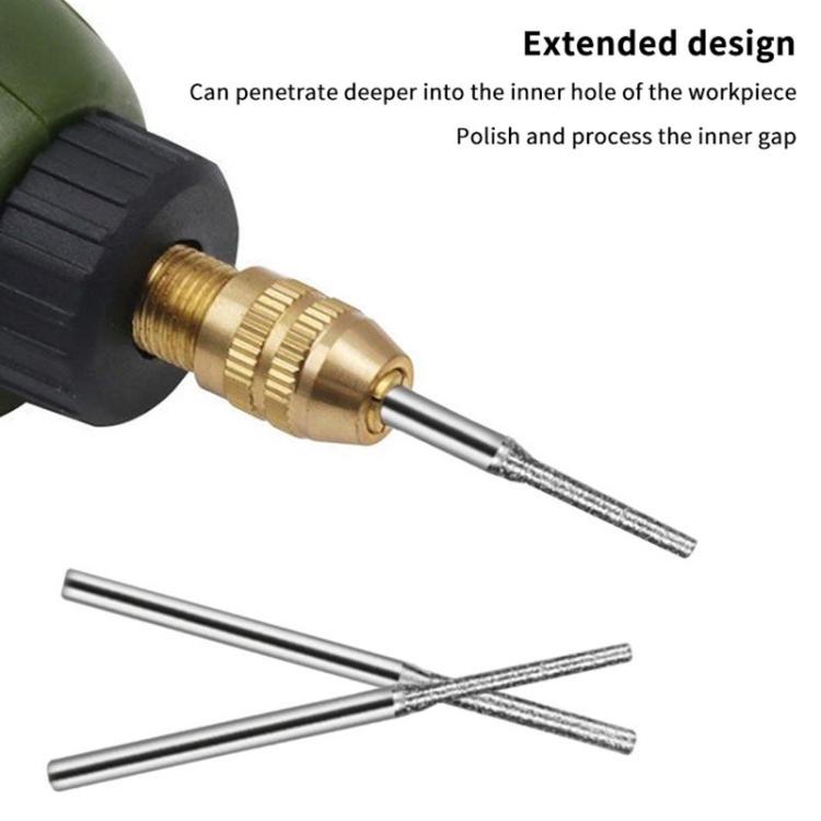 Extended electroplated diamond drill bit with textured tip on a metal shaft
