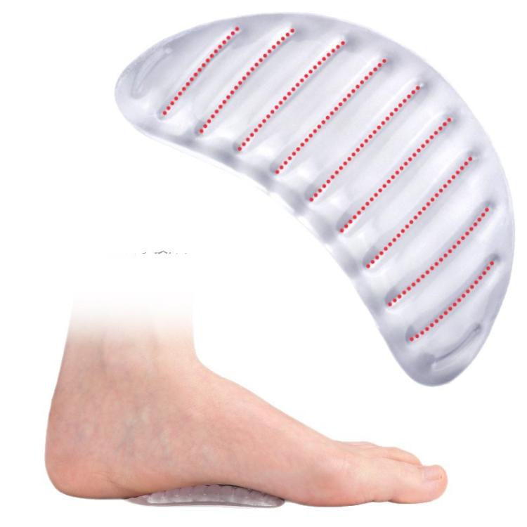 Clear arch-support insole with red dotted support stripes