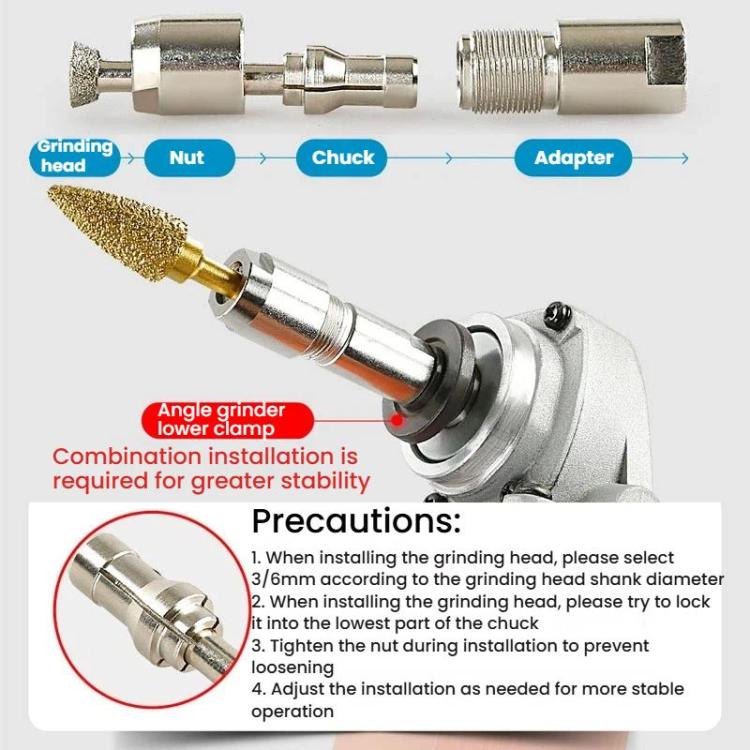 Angle Grinder To Straight Grinder Conversion Chuck Grinder Accessories, 3mm M10, 6mm M10, 3mm M14, 6mm M14